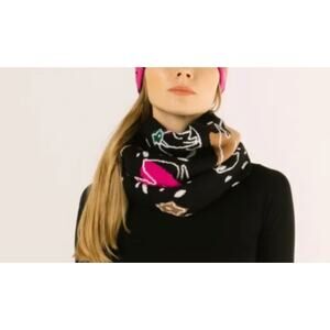 Bel Kazan Anthropologie Infinity Neck Scarf Black Pink Pattern